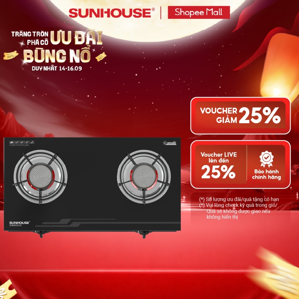 Bếp gas dương hồng ngoại Sunhouse SHB31013-EC - Mặt kính cường lực - Đầu đốt công nghệ mới - Tiết kiệm gas