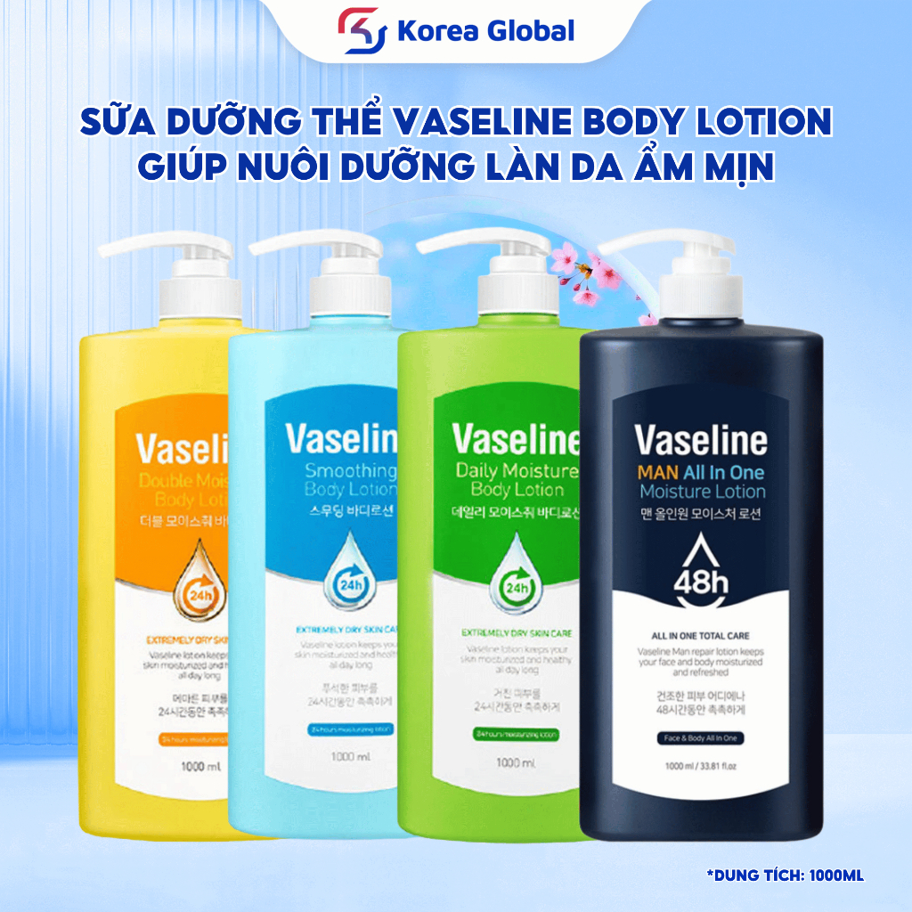 Sữa Dưỡng Thể Body Vaseline C2Y Daily Moisture/Double Moisture/Smoothing/Man All In One 1000ml