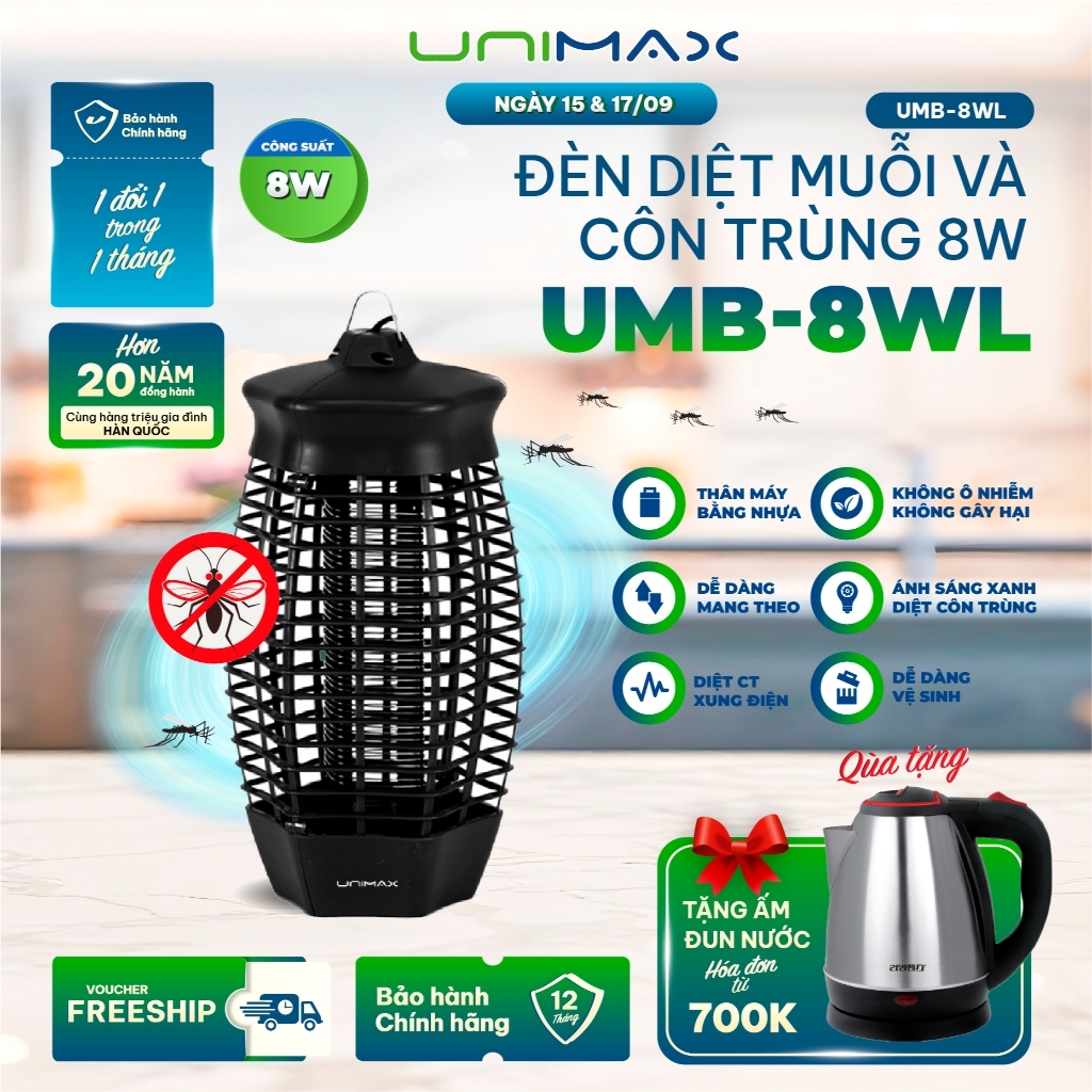 Đèn Bắt Muỗi Và Côn Trùng UV Unimax thông minh 8WL/3WL, Đèn Diệt Muỗi An Toàn, Bảo Hành 12 Tháng