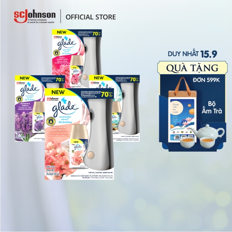 GLADE Bộ Máy & Lõi Xịt Thơm Phòng Tự Động Lưu Hương Tự Nhiên Đến 70 ngày 252ml