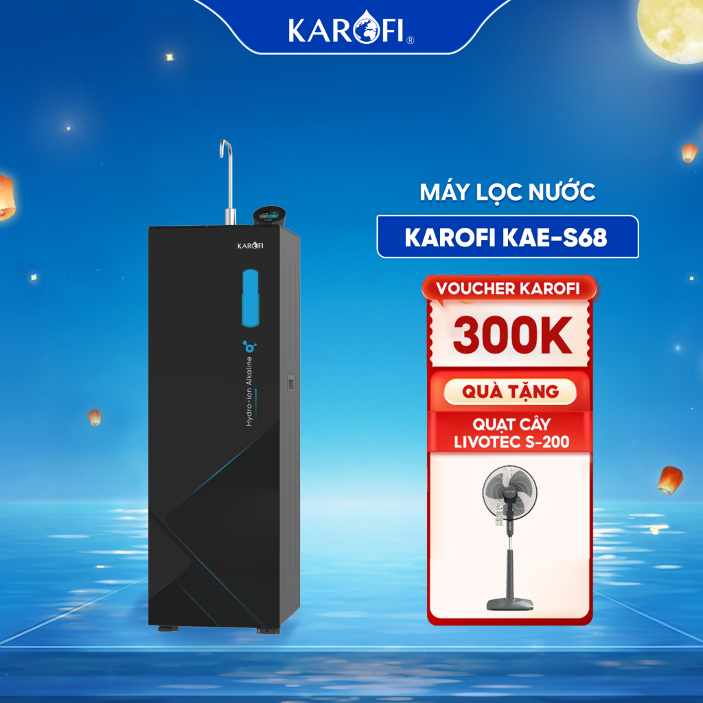 [TẶNG QUẠT CÂY S-100] Máy lọc nước Hydro-ion Kiềm 12 lõi KAROFI S68, Điện phân trực tiếp