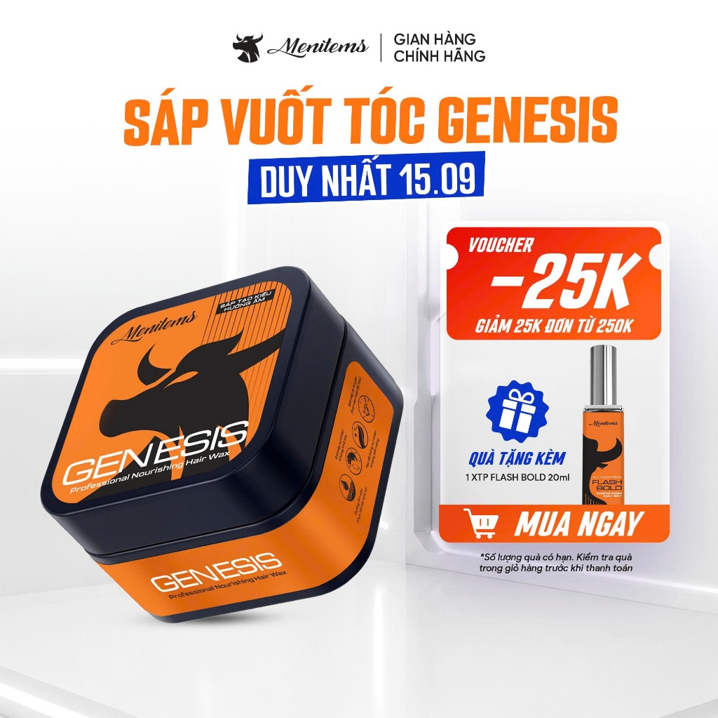 Sáp vuốt tóc nam Menitems Genesis 50g cho tóc khô xơ, lên form chuẩn, giữ nếp lâu, không bết tóc