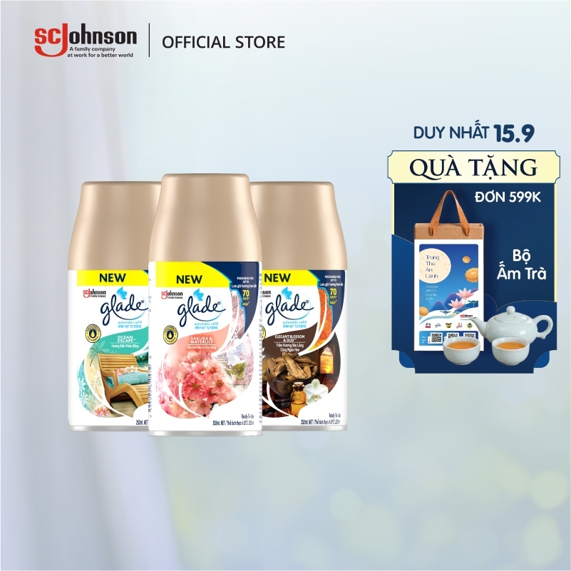 GLADE Combo 2 Lõi Xịt tự động Lưu Hương Bền Lâu Đến 70 ngày 252ml x2