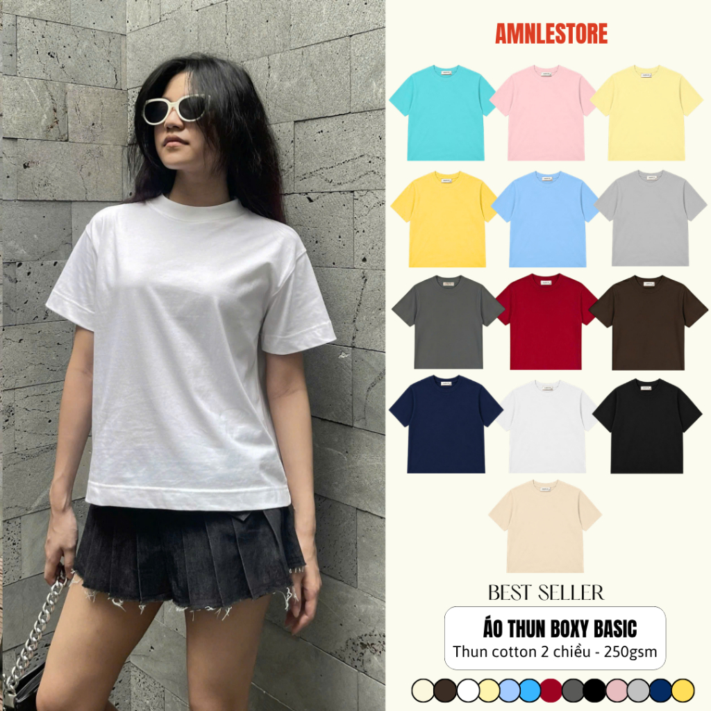 Áo Thun Form BOXY Unisex AmnleStore Chất Thun Cotton 250Gsm Co Giãn 2 Chiều AP004
