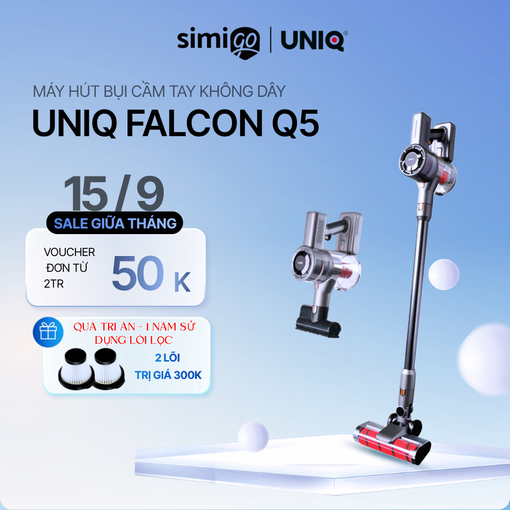 Máy hút bụi cầm tay không dây UNIQ Falcon Q5 cây hút bụi lau nhà giường nệm gia đình đa năng xe ô tô ga sofa mini