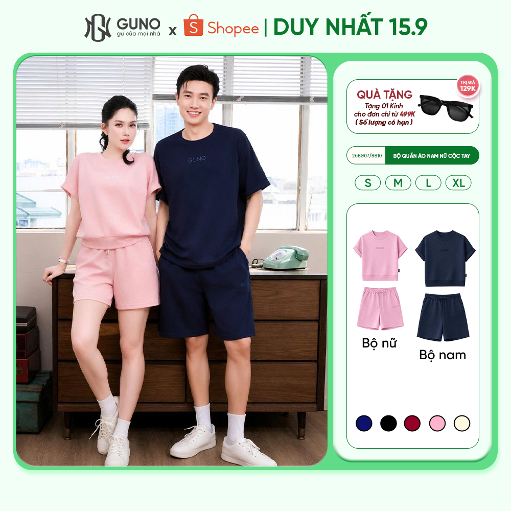 [BST MODAL COOL 2026] Bộ quần áo đùi nam nữ GUNO cổ tròn vải modal cool dáng thể thao 26BG07/BB10