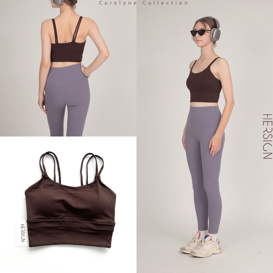 HERSIGN Set đồ tập yoga nữ Bộ đồ tập pilates nữ Áo croptop dây kép quần legging tập gym SMIXB33L20B BST HERSIGN CORELYNE