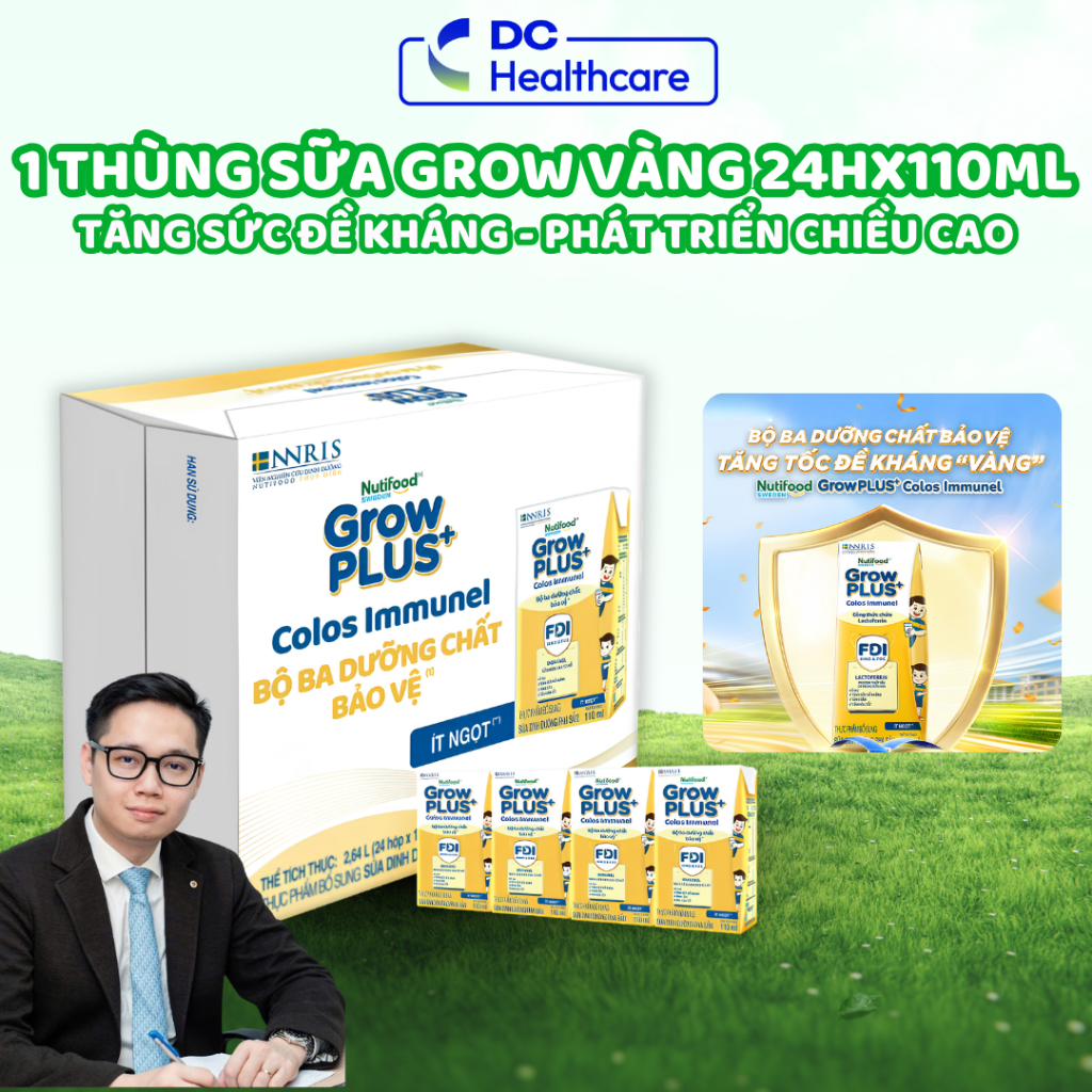 1 Thùng GROW VÀNG 24 Hộp 110ml Sữa Dinh Dưỡng Nutifood Sweden GrowPLUS+ Sữa Non Immunel Tăng Đề Kháng (24 Hộp x 110ml)