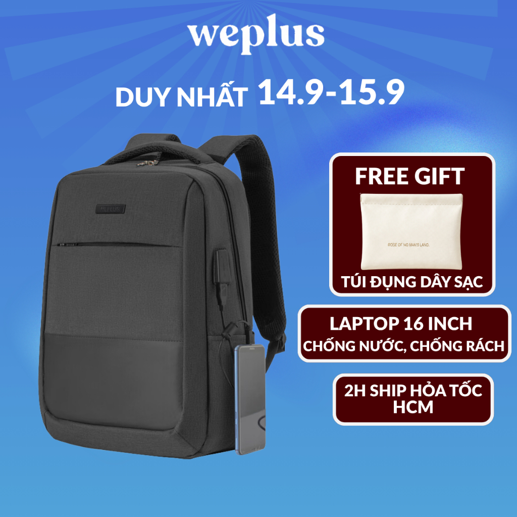 WEPLUS Balo Laptop 16 inch Du Lịch Nam 45x31x15cm Vải Chống Thấm Nước Hàng Nội Địa Trung Cao Cấp WP1755