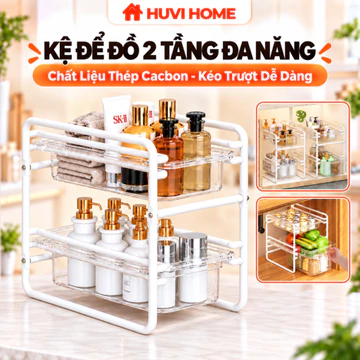 Kệ Để Đồ Nhà Bếp 2 Tầng, Kệ Gầm Bếp, Kệ Để Mỹ Phẩm, Kệ Để Gia Vị, Kệ Để Rau Củ Quả Kéo Ra Dễ Dàng
