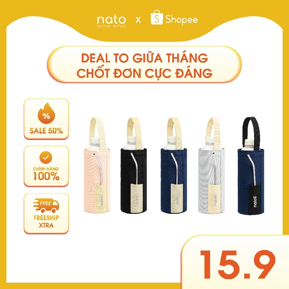 Túi đựng bình giữ nhiệt Natoli chất vải canvas dày dặn có quai xách đựng ly cốc Sturdy Bottle Pouch T29
