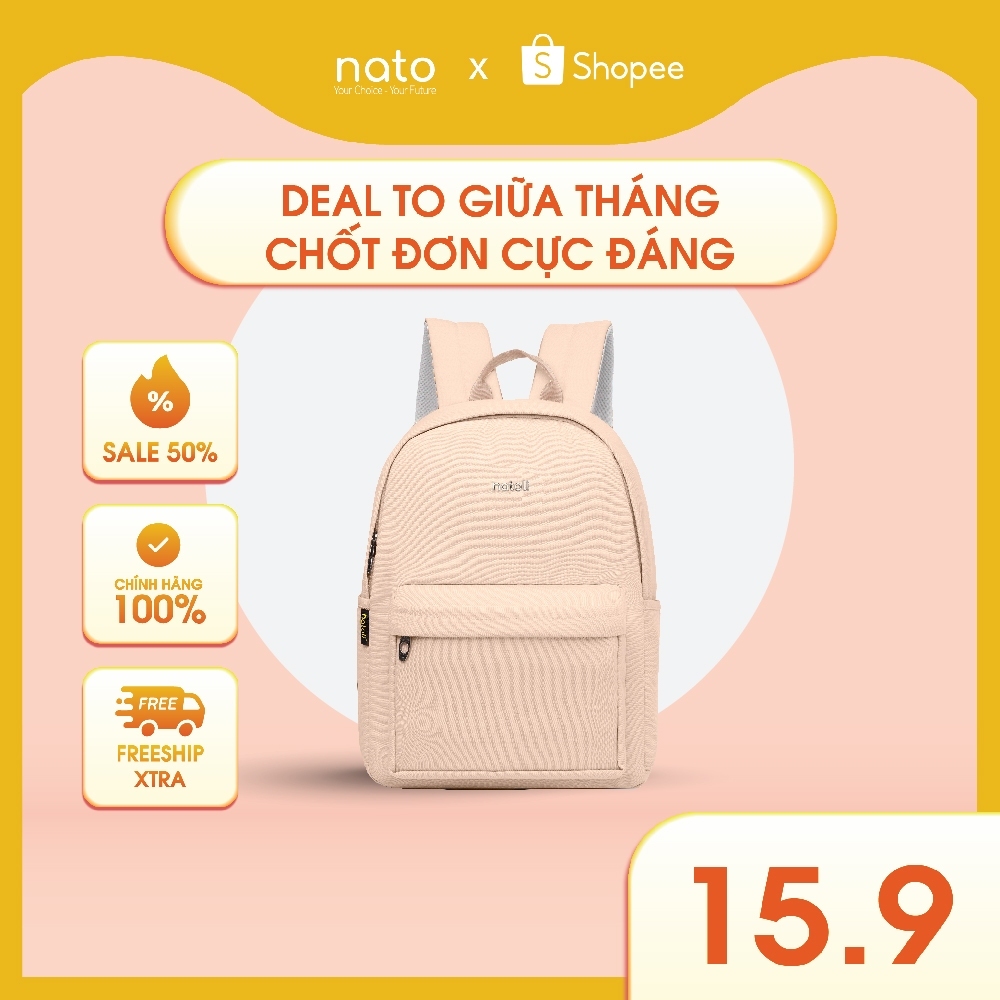 balo đi học vải canvas Natoli nam nữ cao cấp đơn giản nhiều ngăn chống nước Balo Basic Backpack B2