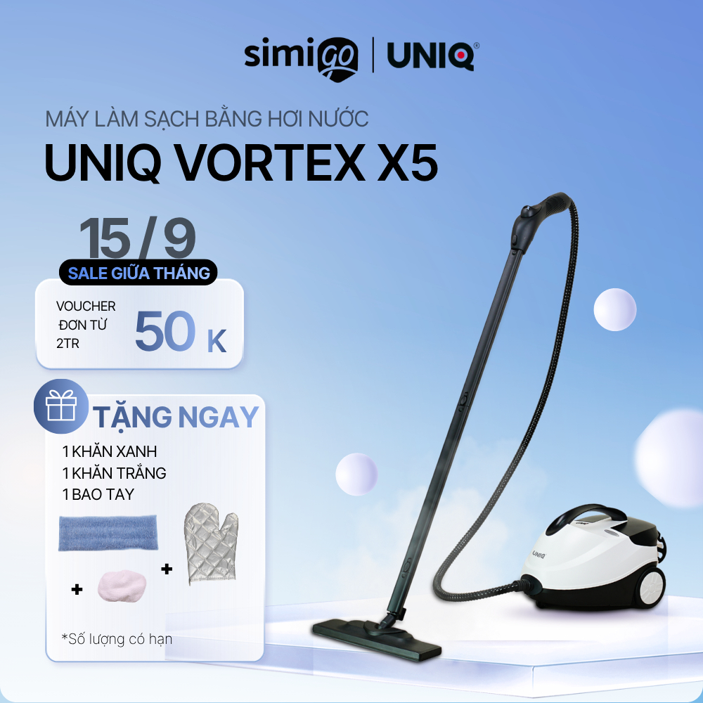 Máy làm sạch hơi nước nóng UNIQ Vortex X5 lau nhà đa năng xịt rửa vệ sinh nội thất ô tô nhà bếp sofa máy lạnh 2000W 1.5L