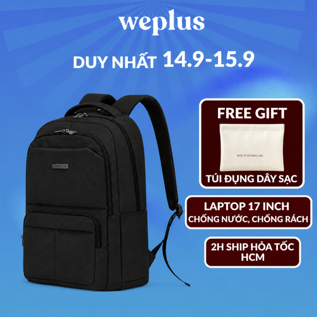 Balo Du Lịch Weplus 17 inch Chống Nước Đựng Laptop Thiết Kế Công Thái Học Ôm Sát Không Đau Lưng WPB2021