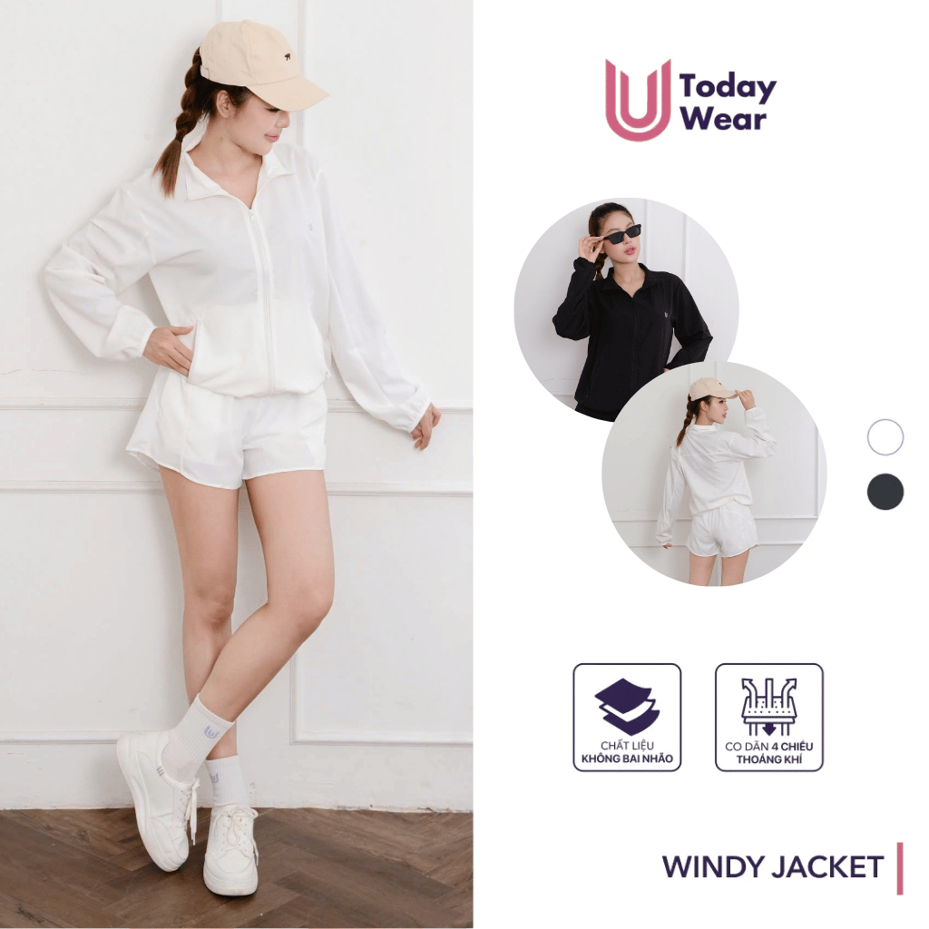 Áo khoác gió thể thao nữ Windy Jacket Today U Wear chống nước nhẹ cản gió bụi chạy bộ đạp xe tránh nắng