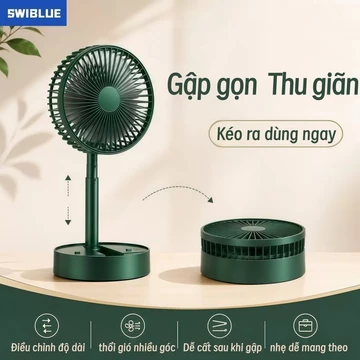 Quạt để bàn gấp gọn kéo dài SWIBLUE 3 cấp gió sạc nhanh Type-C nhỏ gọn gió mạnh êm ái văn phòng ký túc xá du lịch
