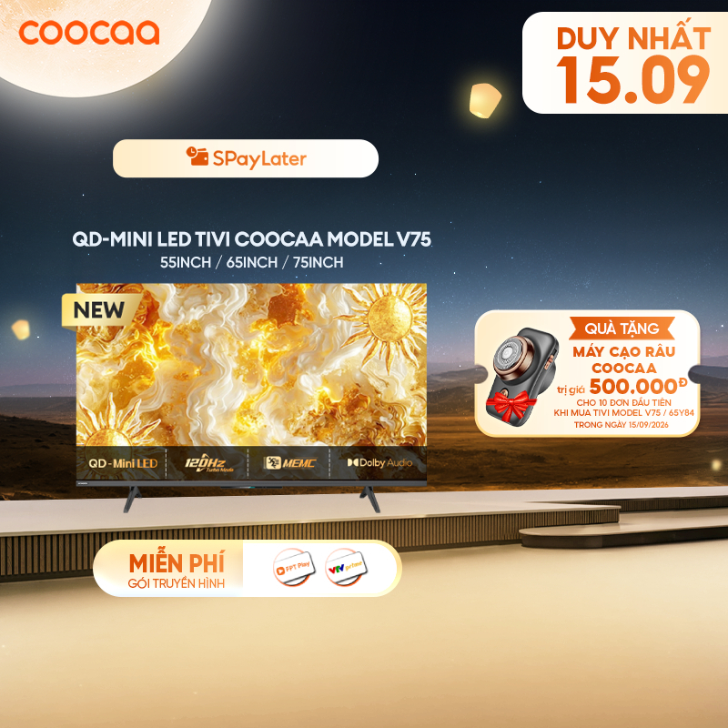 QD-Mini LED TV COOCAA 55-65-75 inch 4K UHD 55V75 65V75 75V75 | Điều Khiển Bằng Giọng Nói |Dolby Atmos - Miễn phí lắp đặt