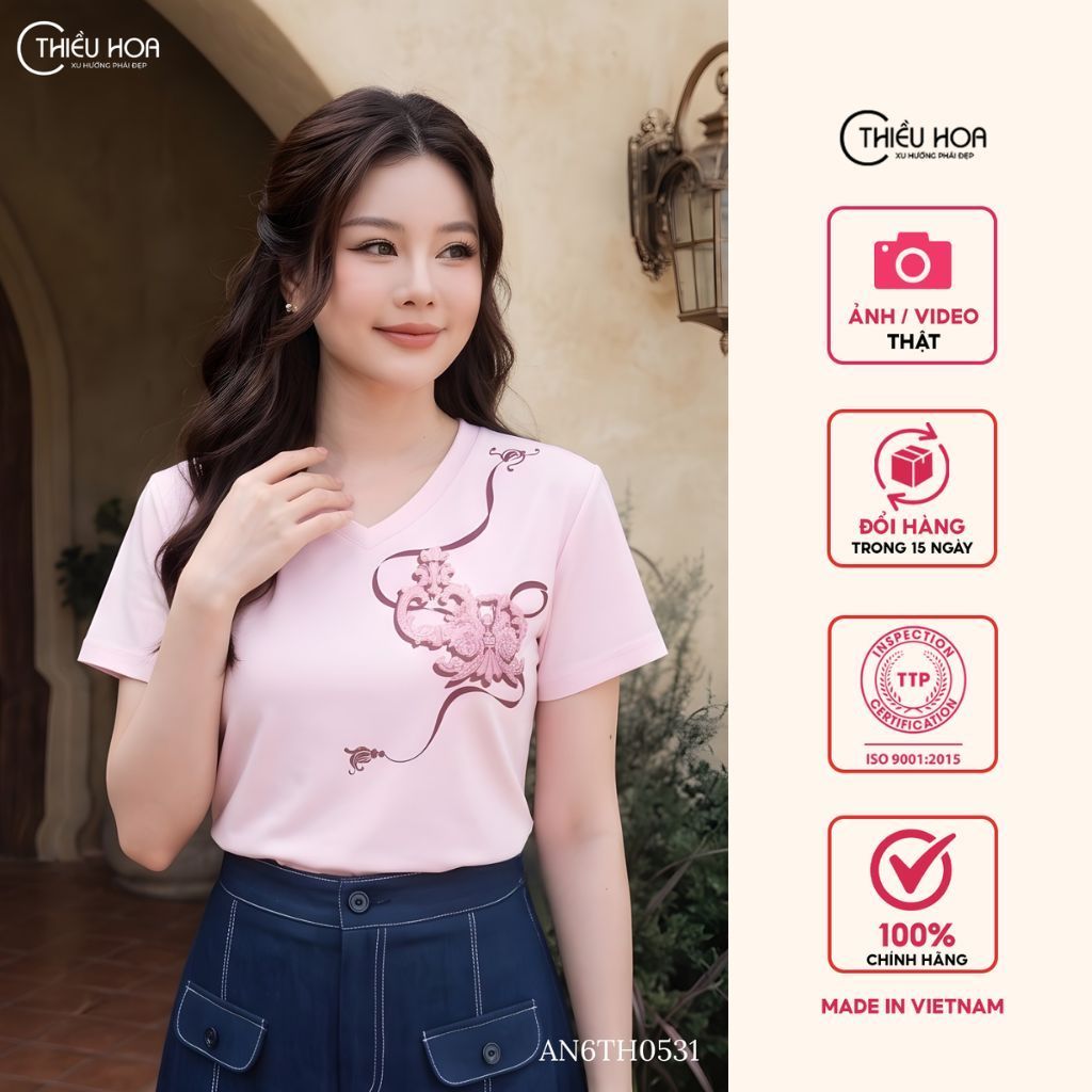 Áo thun được làm từ chất liệu Thun với thiết kế đơn giản dễ phối, thương hiệu Thiều Hoa AN6TH0531