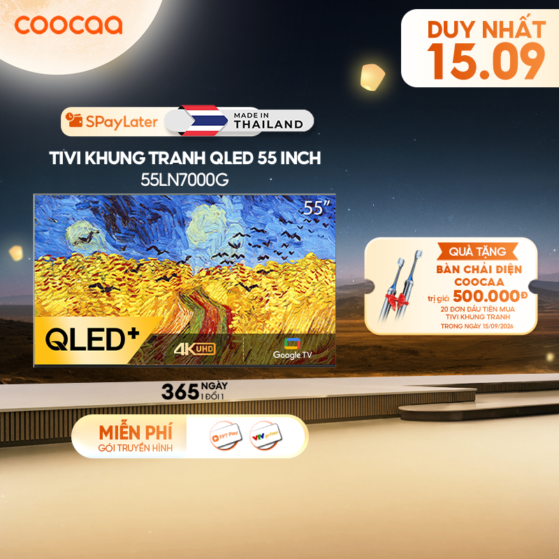 [Miễn phí lắp đặt HN-HCM] Smart tivi COOCAA 55 inch Qled 4K tivi Khung Tranh Google Frame+ 55LN7000G