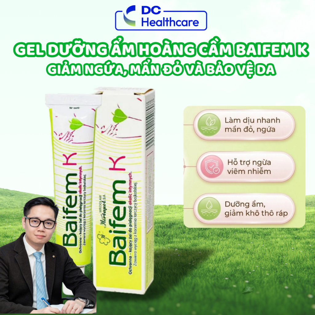 Baifem K - Gel Dưỡng Ẩm Hoàng Cầm, Bảo vệ, Dịu Nhe (Tuýp 15g)