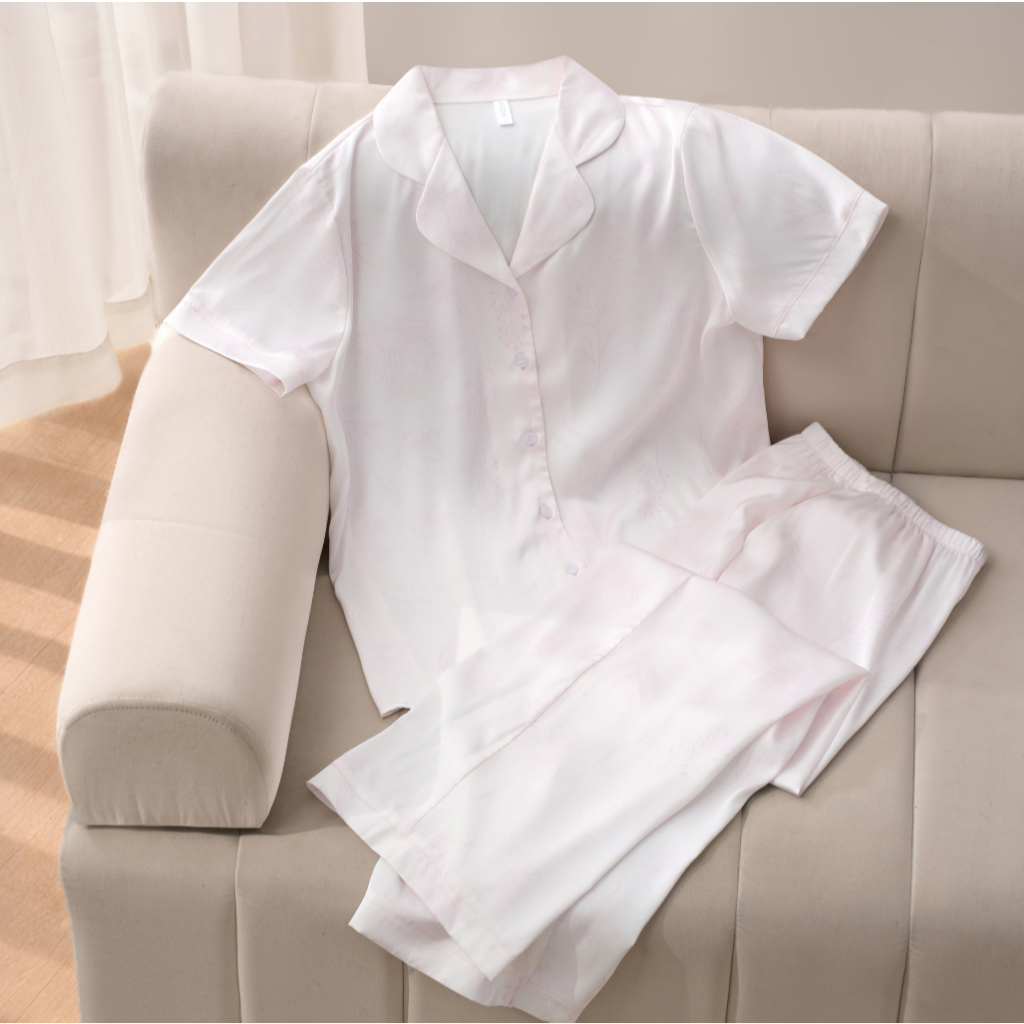 Bộ mặc nhà Pijama Pazzini SW007 quần dài áo cộc cổ bẻ chất lụa mềm mại màu sắc trendy
