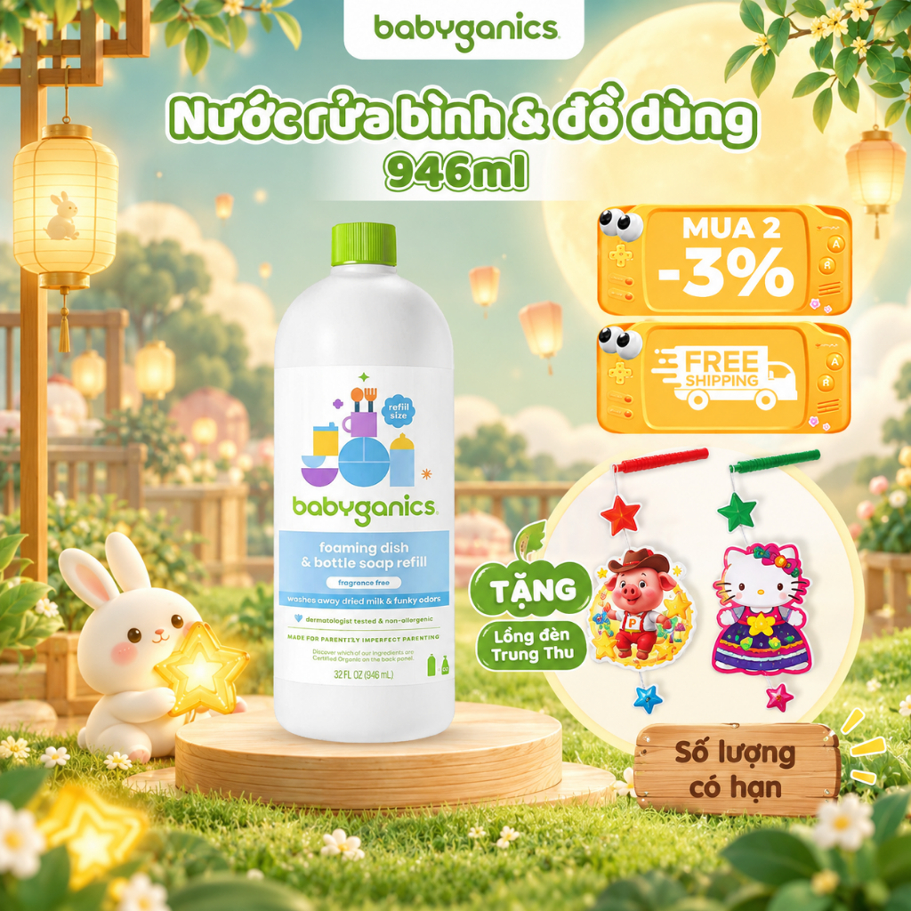 Nước rửa Bình & Đồ dùng Organic đa năng không mùi Babyganics, Thuần Chay an toàn cho bé(32oz/946ml)