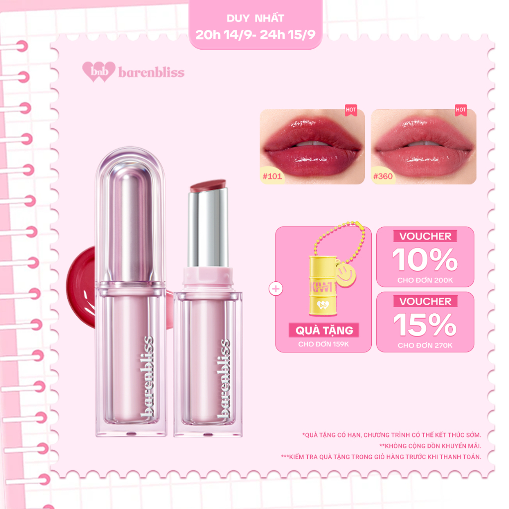 Son thỏi bóng Barenbliss Butter Melt Tinted Lipstick lâu trôi lâu trôi mềm mịn không lem 2.7g
