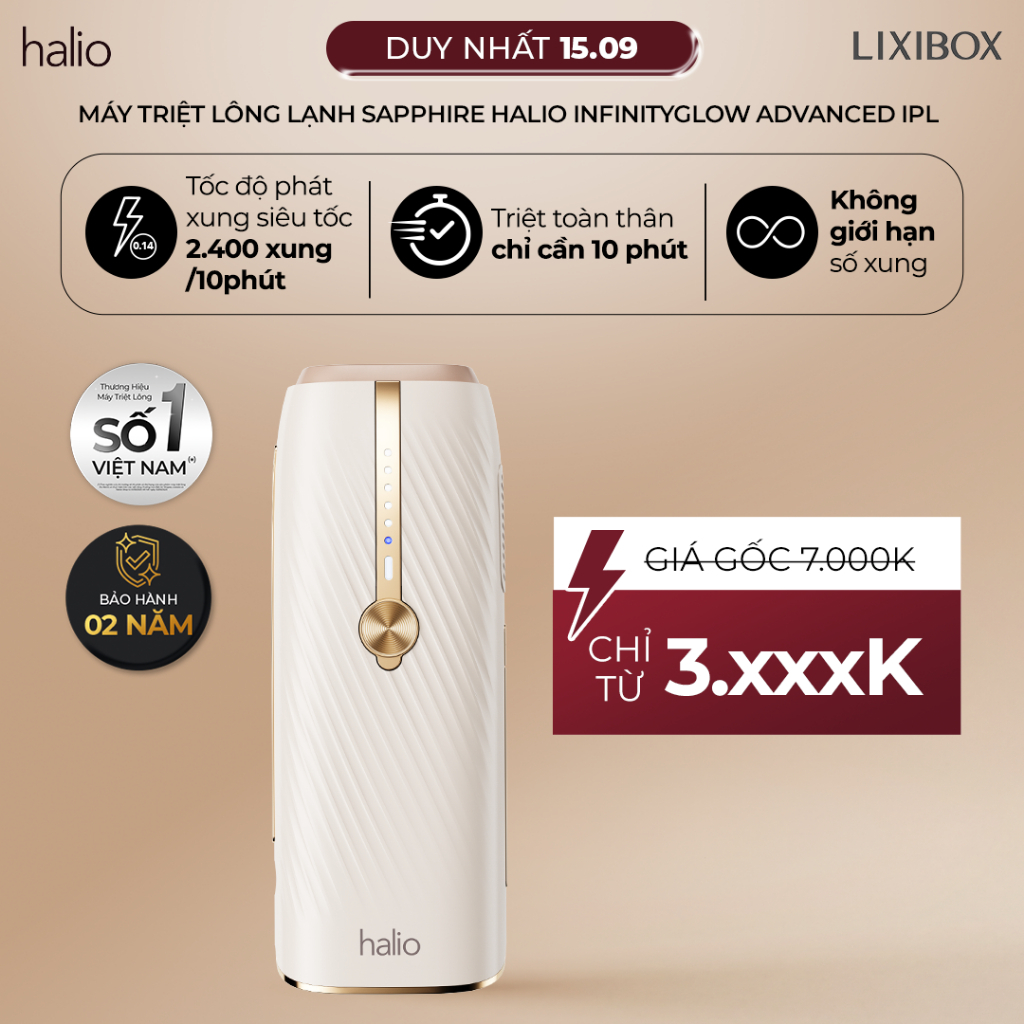 [CTĐB] Máy Triệt Lông Lạnh Sapphire Halio InfinityGlow Advanced IPL Cooling Hair Removal Device