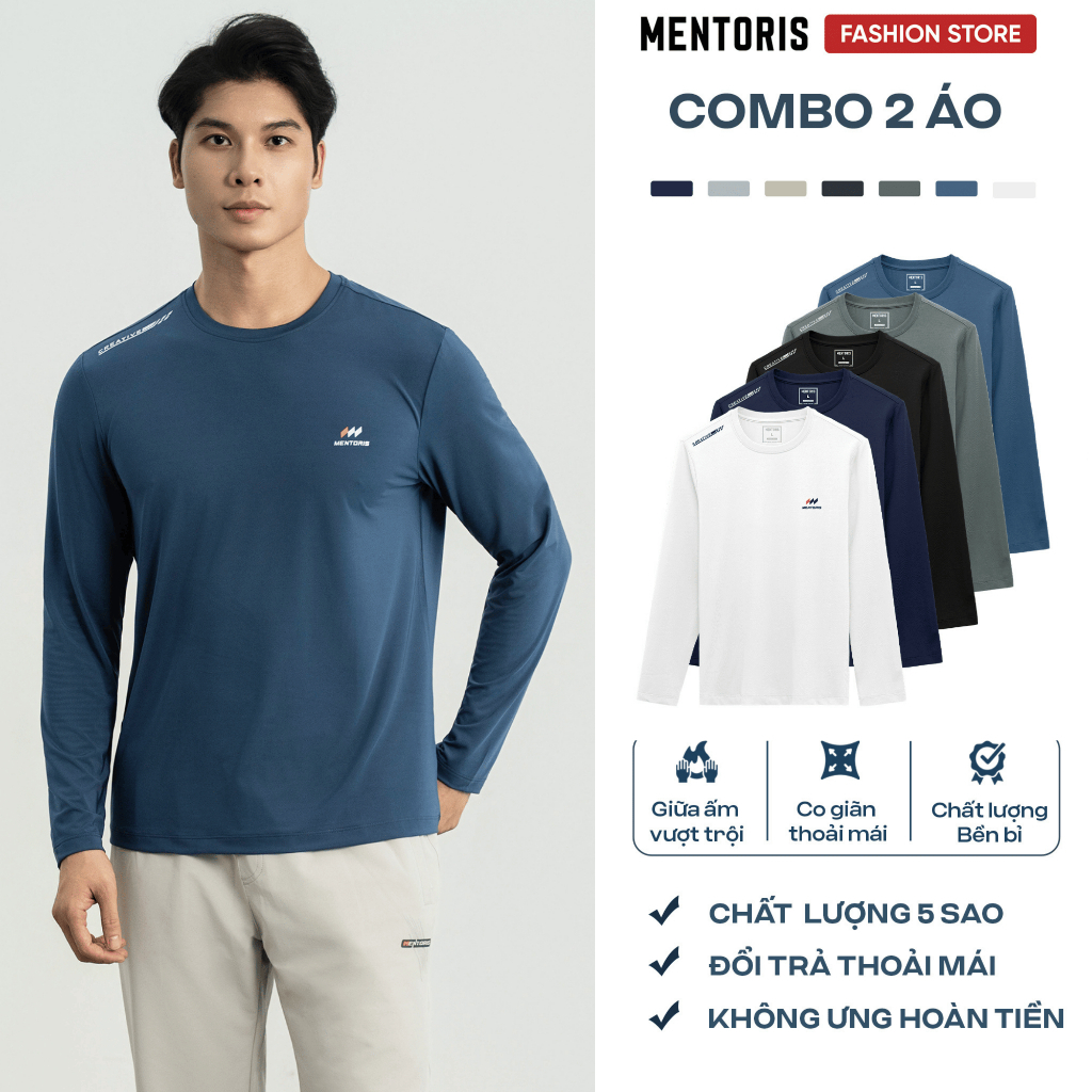 COMBO 2 Áo Thun Giữ Nhiệt Nam Dài Tay MENTORIS, Áo Thun Thu Đông Cao Cấp Mềm Mịn CB2-MCTD26W001