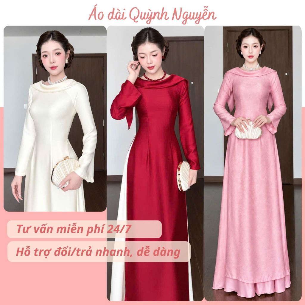 Áo dài Nam Phương Hoàng Hậu lụa Tô Châu cổ đổ cách điệu dáng ôm tay loe thanh lịch sang trọng hottrend MÃ TK213