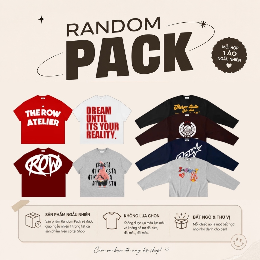 [XẢ KHO] Random Áo Thun Ngẫu Nhiên Các Mẫu Boxy Tay Ngắn + Tay Dài Cotton THEROW Nam Nữ | BigBuy360 - bigbuy360.vn