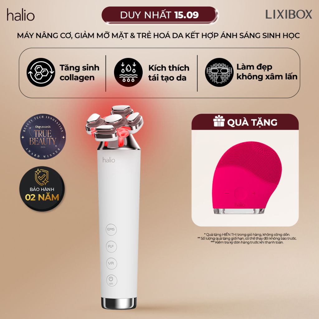 Máy Nâng Cơ, Giảm Mỡ Mặt & Trẻ Hoá Da Kết Hợp Ánh Sáng Sinh Học Halio RevitaWave Skin Rejuvenator