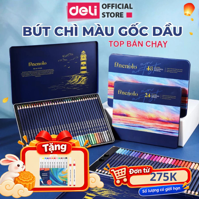 [🔥TĂNG LƯỢNG DẦU] Bút Chì Màu Gốc Dầu/Gốc Nước Hộp Thiếc Chuyên Nghiệp Deli-24/36/48/72 Màu Thiết Kế Tăng Lượng Dầu