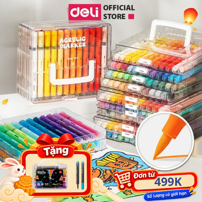 [🔥TẶNG 12 MÀU MARKER NHŨ] Bút Sơn Màu Acrylic Maker Deli Dạng Roller Hộp Nhựa 24/36/48/60 Màu Vẽ Được Trên Mọi Chất Liệu