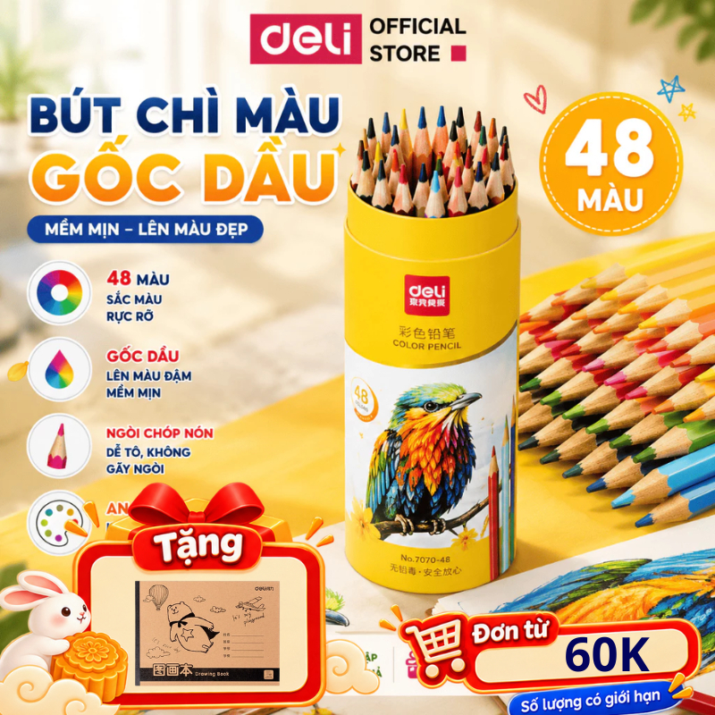 [🔥TRỢ GIÁ]  Bút Chì Màu Gốc Dầu Dạng Cốc/Lon 48 Màu Sắc Tươi Sáng An Toàn Cho Bé Vẽ Thiết Kế Phác Họa Tô