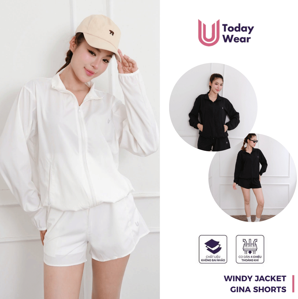 Set Thể thao nữ áo gió Windy Jacket mix quần Gina Shorts Today U Wear thoáng mát đi chơi dạo phố thoải mái