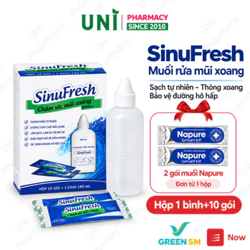 Bình Rửa Mũi Cát Linh Sinufresh Vệ Sinh Rửa Mũi Xoang Giảm Ngạt Mũi Hộp 1 Bình Tặng 10 Gói Muối