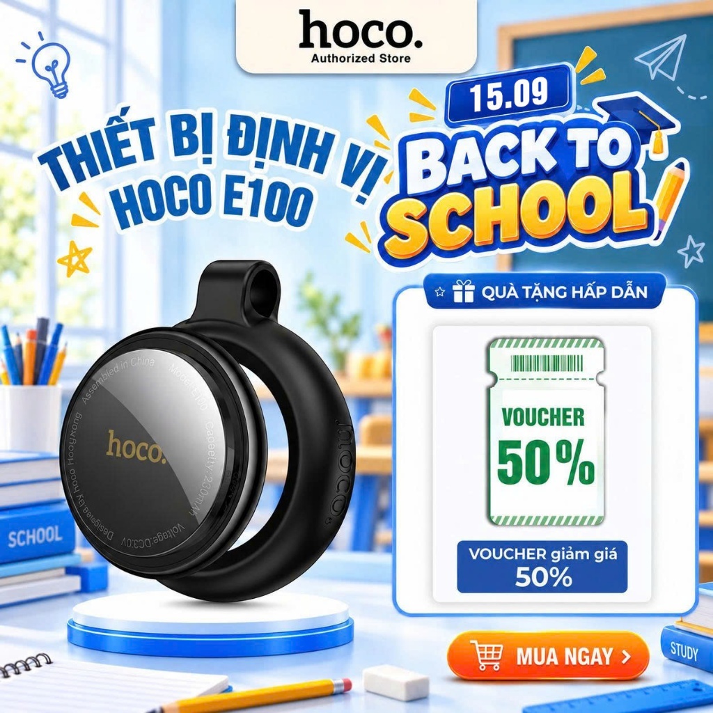 Thiết bị định vị iPhone Hoco E100  [Pin trâu - Nhỏ gọn], Pin Trâu 12 tháng, Tương thích với Apple Find My