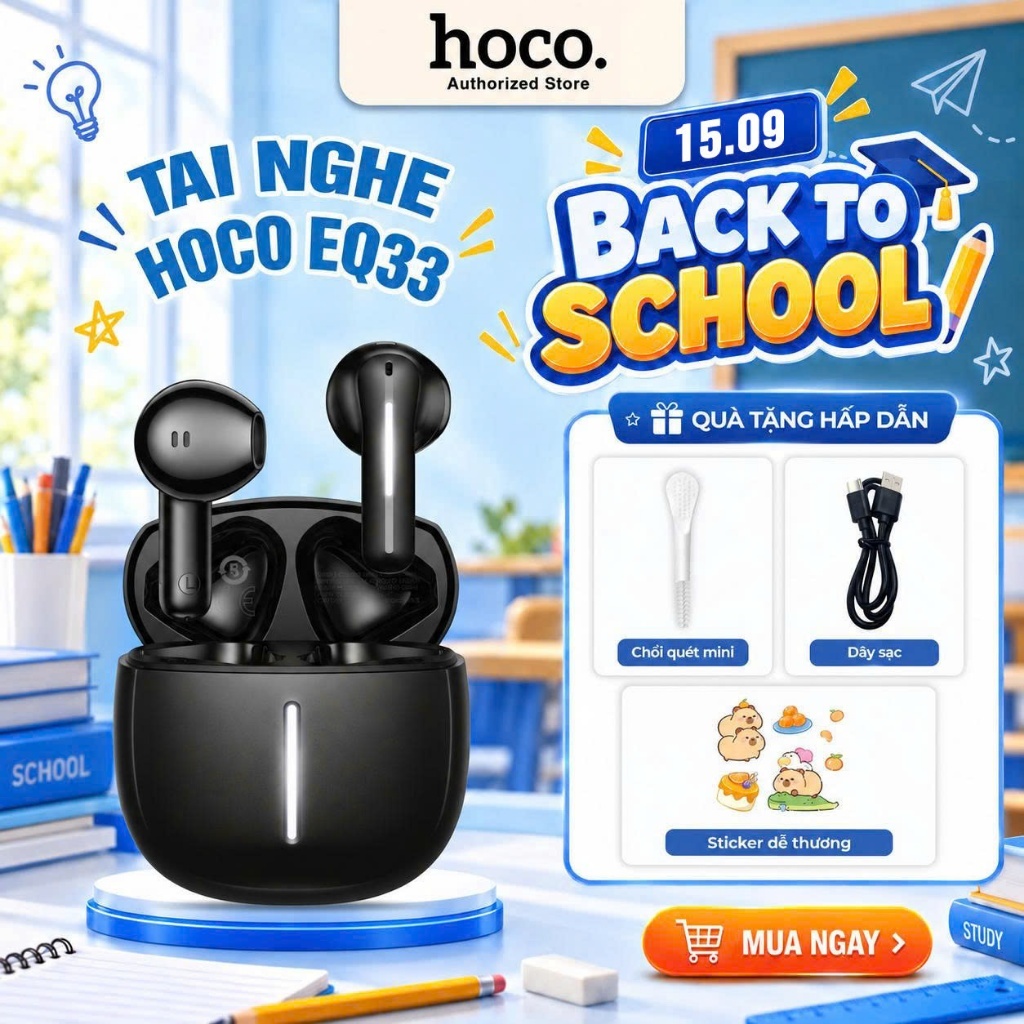 Tai nghe Bluetooth Hoco EQ33 / EQ34 plus phiên bản cải tiến nhất, tai nghe nhét tai bluetooth v5.4 pin 7 tiếng