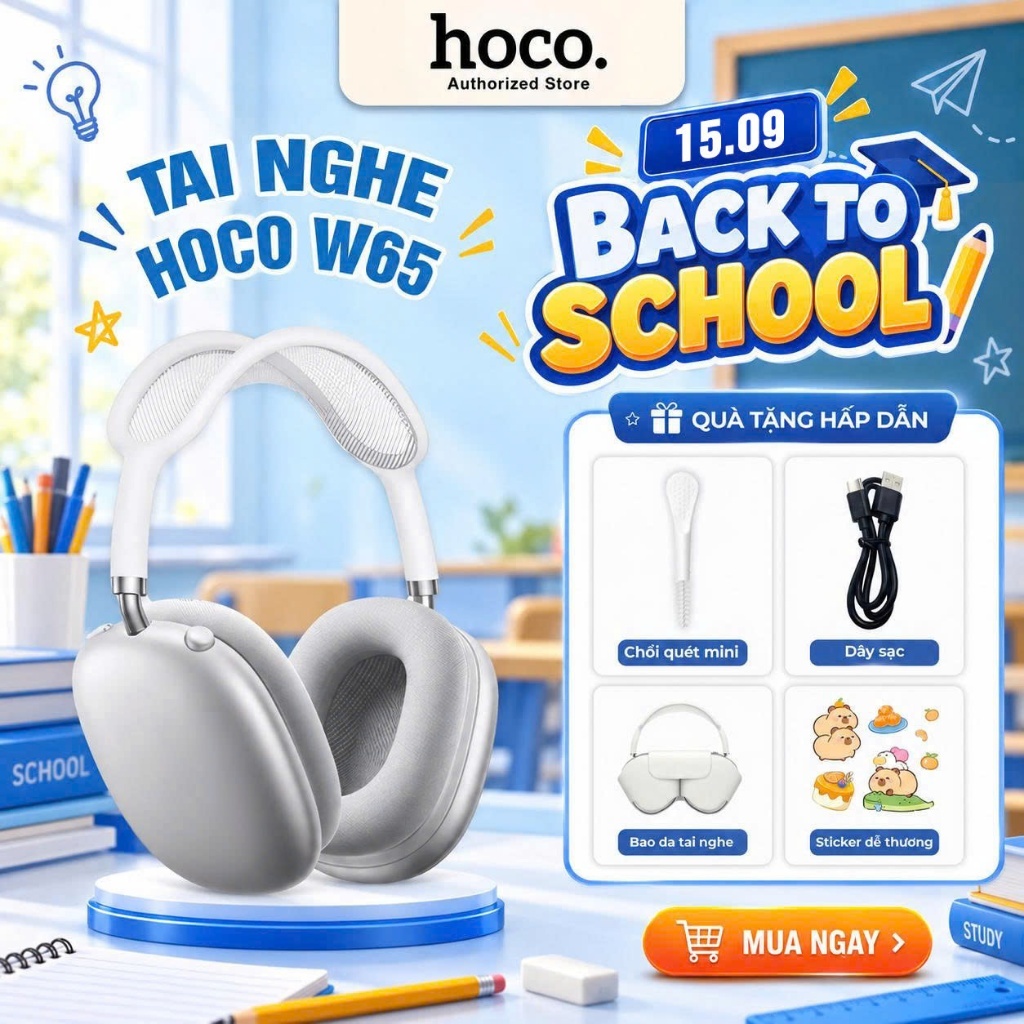 [Tặng bọc tai nghe] Tai nghe chụp tai W65 Plus Hoco bản cao cấp bluetooth 5.4 thiết kế sang trọng chính hãng