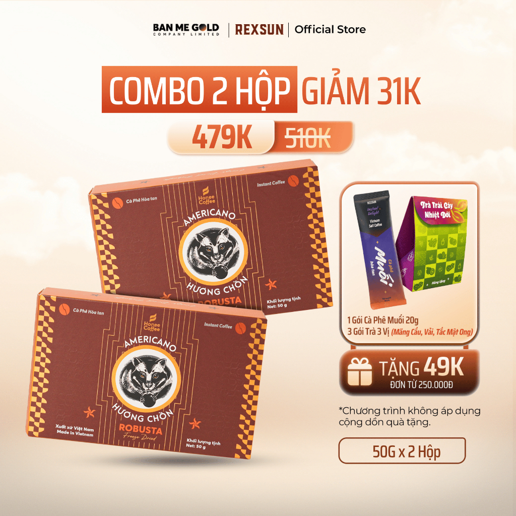 [COMBO] 2 Hộp Cà Phê Sấy Lạnh Robusta (2.5gx40 gói) Cà Phê Hòa Tan Pha Americano / Cold Brew Bằng Nước Lạnh Ban Me Gold