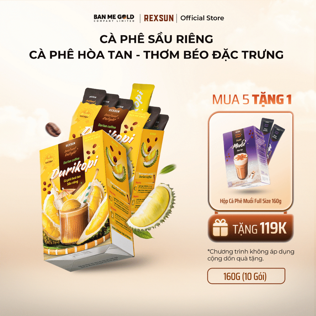[MUA 5 TẶNG 1] Cà Phê Sầu Riêng Cappuccino Hòa Tan – Hộp 160gr (10 Gói) - Cafe Hòa Tan Durikopi Ban Me Gold