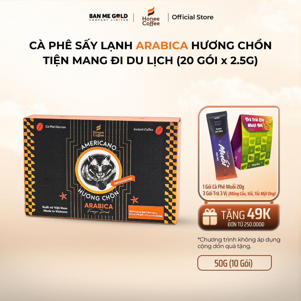 Cà Phê Sấy Lạnh Arabica - Hộp 50g (2.5x20 gói) - Cà Phê Gói Tiện Lợi Đi Cắm Trại - Cà Phê Hòa Tan Dùng Liền Ban Me Gold