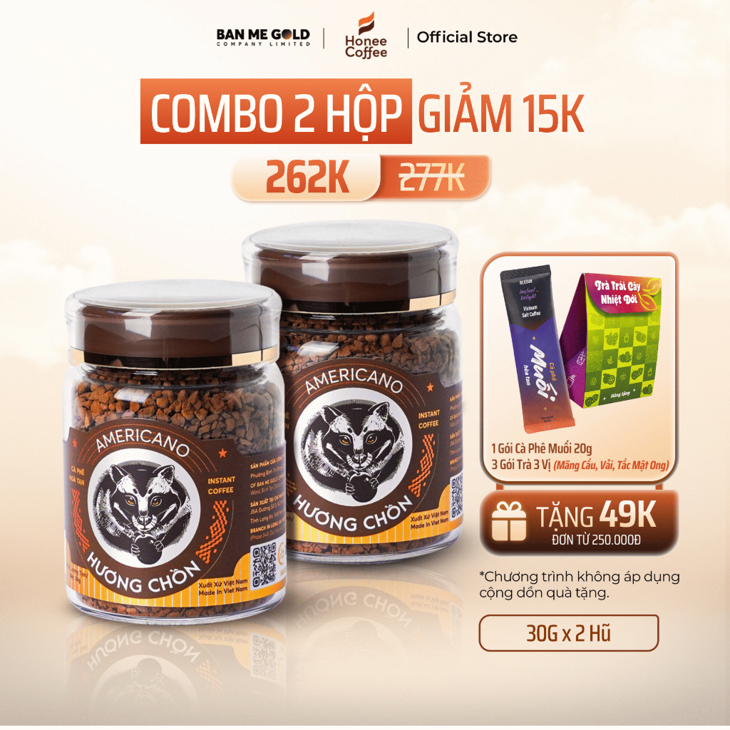 [COMBO TỈNH TÁO] 2 Hũ Cà Phê Sấy Lạnh Robusta (30gx2) - Vị Đậm Đà Cà Phê Pha Phin - Cà Phê Hoà Tan Dùng Liền Ban Me Gold