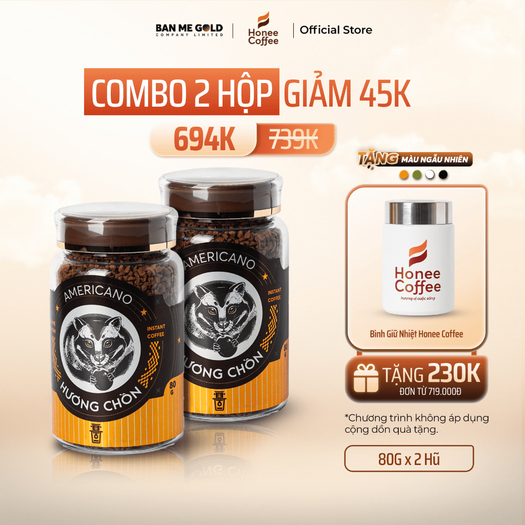 [TẶNG BÌNH] 2 Hũ Cà Phê Sấy Lạnh Robusta (80g x 2) - Cà Phê Hòa Tan Dùng Liền - Cà Phê Đen Healthy Từ Ban Me Gold