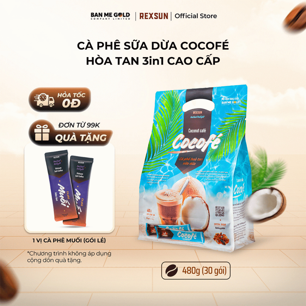 [MUA 5 TẶNG 1]Cà Phê Sữa Dừa Cocofe - Cà Phê Cốt Dừa Túi 480g -  Cà Phê Hòa Tan Vị Thơm Béo - Cà Phê Gói Coconut Coffee