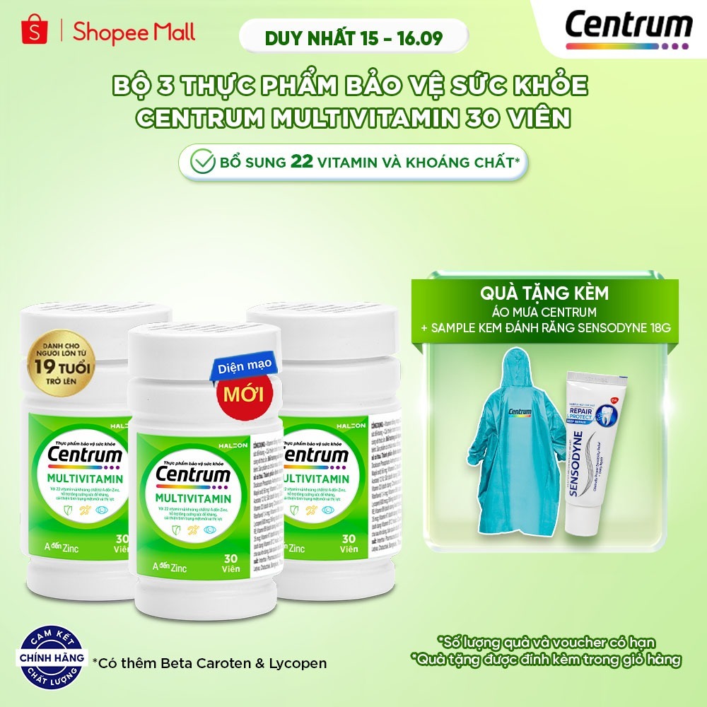 Bộ 3 Thực phẩm bảo vệ sức khỏe CENTRUM MULTIVITAMIN cho NGƯỜI LỚN TỪ 19 TUỔI – 30 Viên