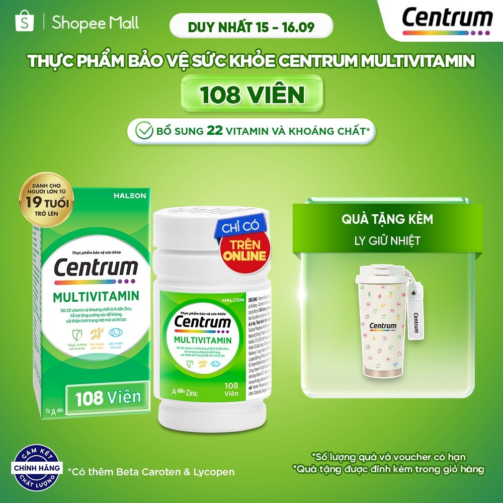 Thực phẩm bảo vệ sức khỏe CENTRUM MULTIVITAMIN cho NGƯỜI LỚN TỪ 19 TUỔI – 108 Viên