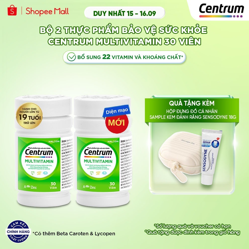 Bộ 2 Thực phẩm bảo vệ sức khỏe CENTRUM MULTIVITAMIN cho NGƯỜI LỚN TỪ 19 TUỔI – 30 Viên