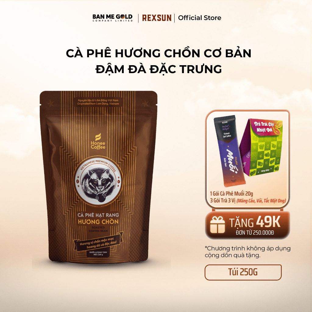 Cà phê hương chồn (nâu) - cafe rang xay nguyên chất - túi 250g - cà phê chồn - chính hãng Ban Me Gold